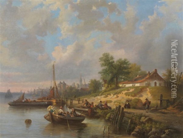 Dutch River Scene Oil Painting - Laurent Herman Redig