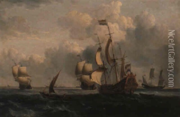 Dutch Men-of-war At Sea Oil Painting - William Anderson