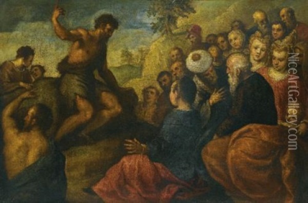St. John The Baptist Preaching Oil Painting - Jacopo Palma il Giovane