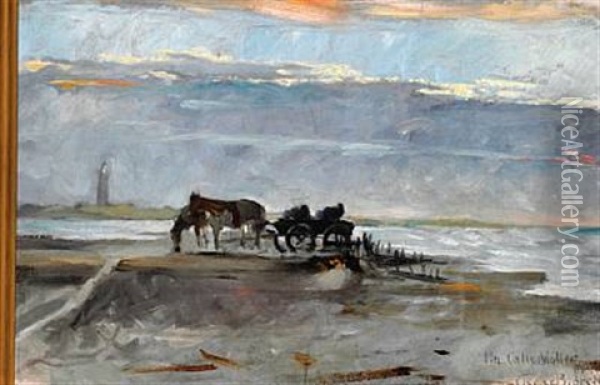View Of Skagen Lighthouse Oil Painting - Gustaf-Oskar Bjoerk