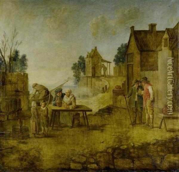 Scene In Front Of A Tavern Oil Painting - David The Younger Teniers