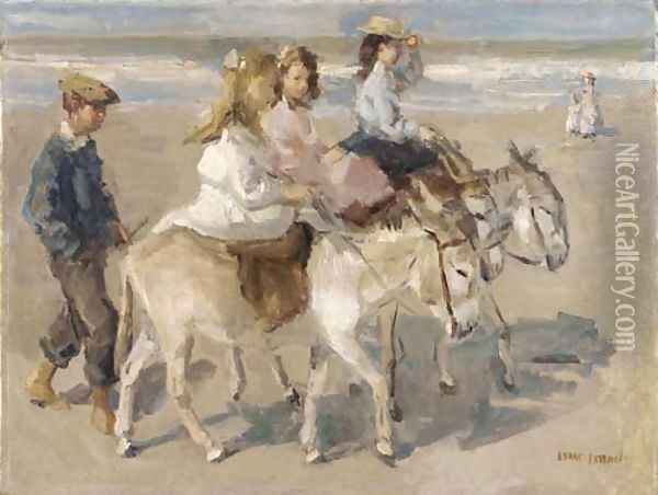Ezeltje rijden a donkey-ride on the beach Oil Painting - Isaac Israels