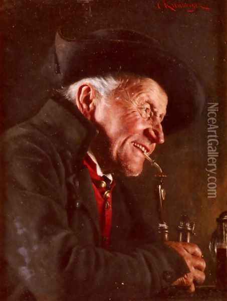 A Portrait Of A Man In A Tavern Oil Painting - Carl Kronberger