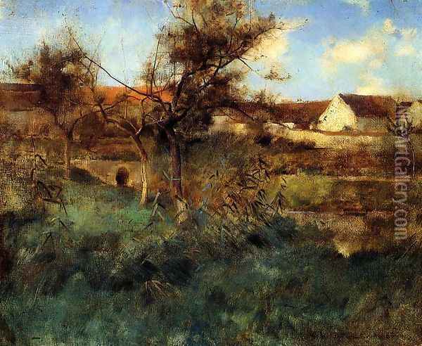 Landscape in Grez 1884 Oil Painting - Willard Leroy Metcalf