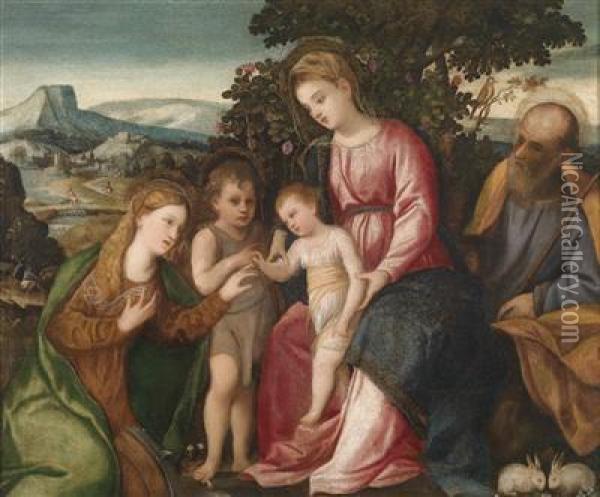 The Mystical Marriage Of St. Catherine Oil Painting - Bonifacio Veronese (Pitati)
