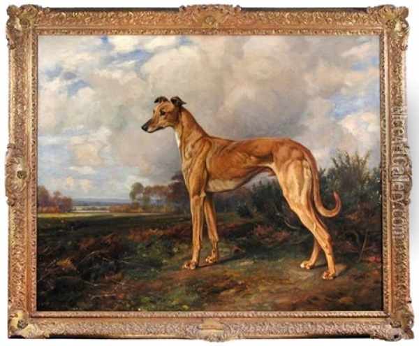 The Greyhound Heavy Weapon, In A Landscape Oil Painting - Wright Barker