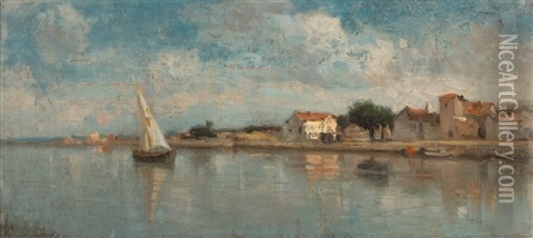 Flusslandschaft Mit Segelboot Oil Painting - Adolphe Appian