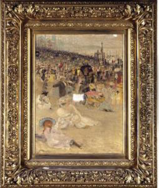 At The Beach Oil Painting - Frank Henry (Hector) Tompkins