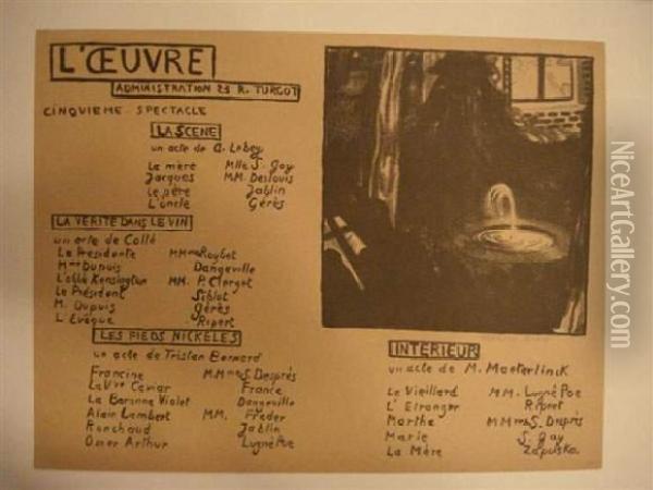 La Scene ; La Verite Dans Le 
Vin, Les Pieds Nickeles ; Interieur. Programme Pour Le Theatre De 
L'oeuvre. 1895. Oil Painting - Maurice Denis