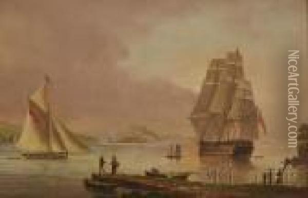 H.m.s. Implacable, 14 Guns Off Toward Point, Firth Ofclyde Oil Painting - Thomas Luny