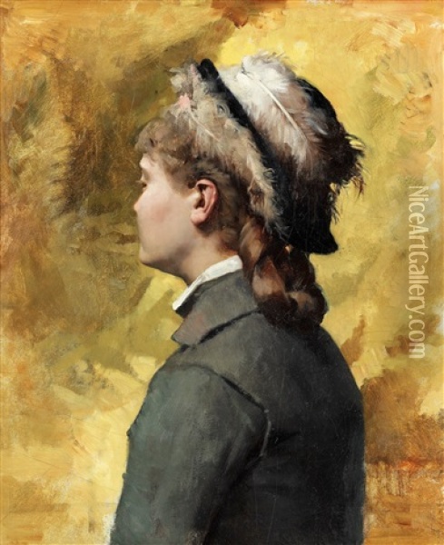 Ung Kvinna I Gratt Oil Painting - Albert Edelfelt