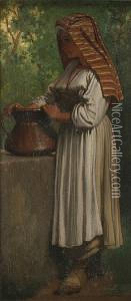 Maid At The Well Oil Painting - Elihu Vedder