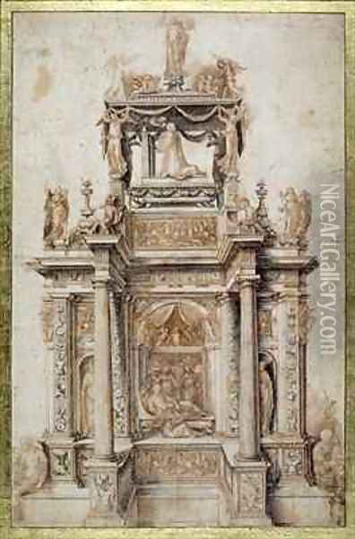 Design for a Funerary Monument for Gaston de Foix, Duke of Nemours 1489-1512 Oil Painting - Agostino, called il Bambaia Busti