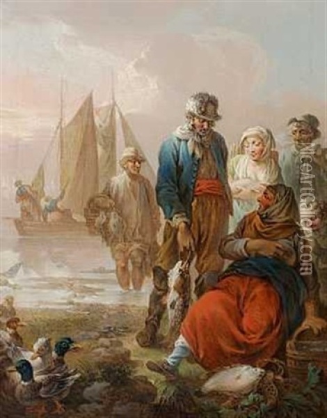 Siaellandske Fiskere Oil Painting - Christian August Lorentzen