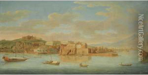 Naples, A View Of Santa Lucia And The Castel Dell'ovo Oil Painting - Hendrik Frans Van Lint