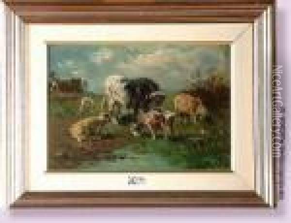 Vache, Moutons Et Chevres Au Pre Oil Painting - Henry Schouten