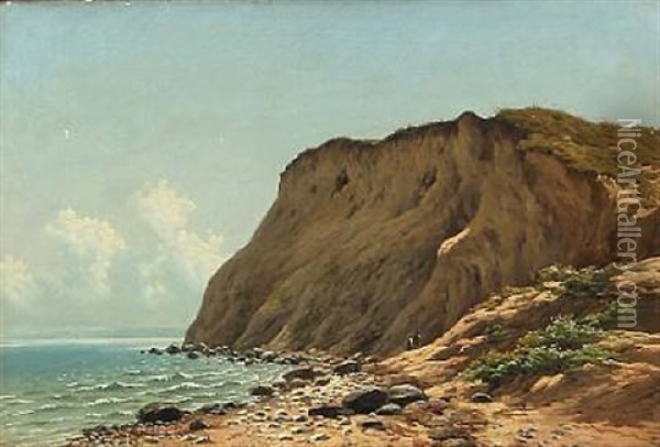 Coastal Scene With Cliffs, Presumably At Mons Klint, Denmark Oil Painting - Carl Frederik Bartsch