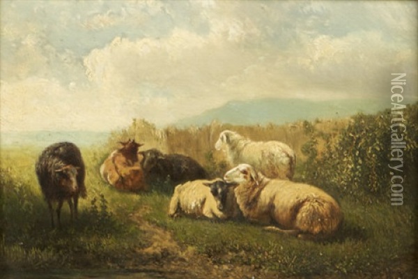 Pastoral Landscape With Sheep Oil Painting - Johannes Hubertus Leonardus de Haas