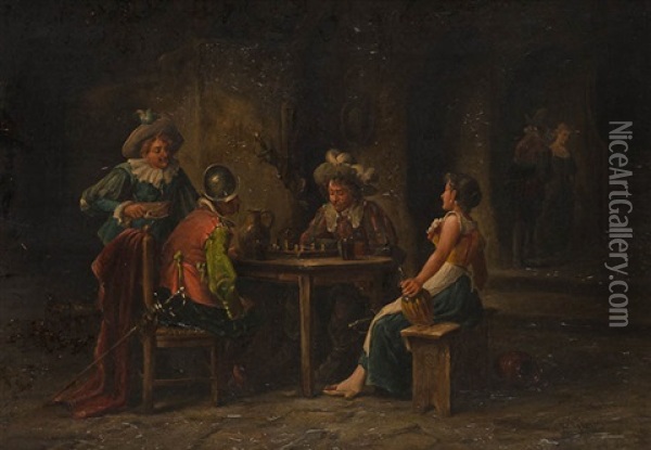 Soldaten Und Magde In Der Wirtsstube Oil Painting - Wilhelm Giessel