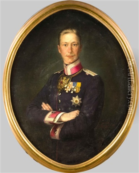 Portrait Des Friedrich Wilhelm Victor August Ernst Von Preusen, Kronprinz Von Preussen U. Des Deutschen Reiches, 1. Sohn Von Wilhelm Ii Oil Painting - Carl Langhorst
