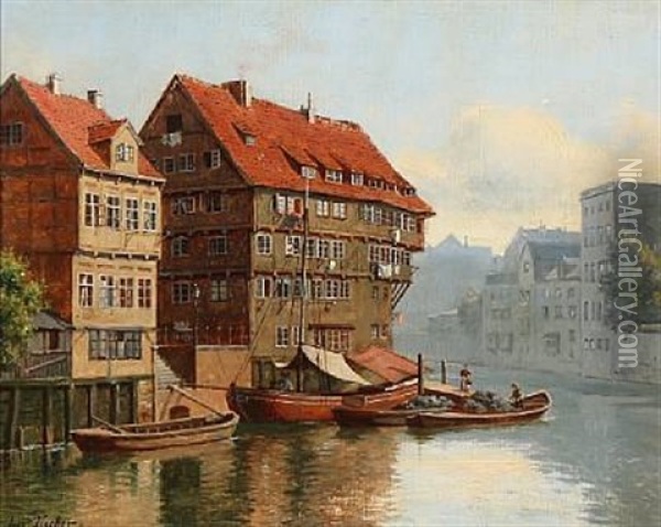 Bleichenfleet I Hamborg Oil Painting - August Fischer