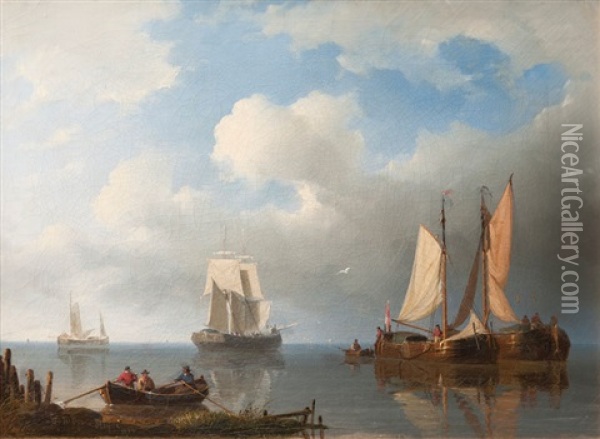 Sailing Ships Off The Dutch Coast Oil Painting - Herman Henry op der Heyde