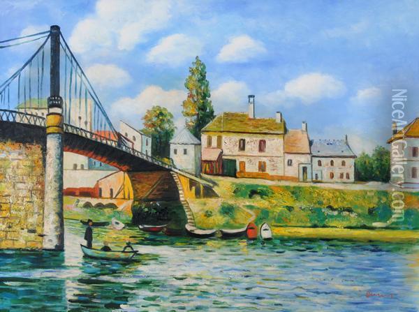 Paesaggio Fluviale Con Ponte E Imbarcazione Oil Painting - Alfred Sisley