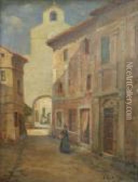 Rue Animee En Provence. Oil Painting - Louis Nattero