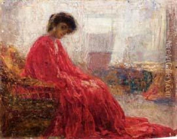 La Signora In Rosso Oil Painting - Angiolo D'Andrea