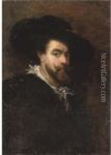Portrait Of The Artist, Half-length, Wearing A Black Hat Oil Painting - Peter Paul Rubens