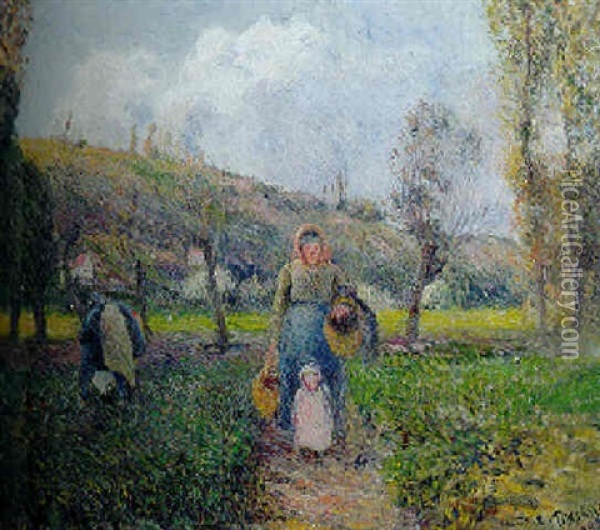 Paysanne Et Enfant Revenant Des Champs, Pontoise Oil Painting - Camille Pissarro