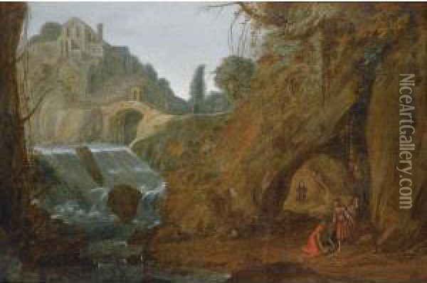 The Good Samaritan In A River Landscape Oil Painting - Jacob Pynas