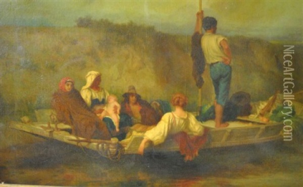 Folks Fleeing By Canal Boat Oil Painting - Antoine Auguste Ernest Hebert