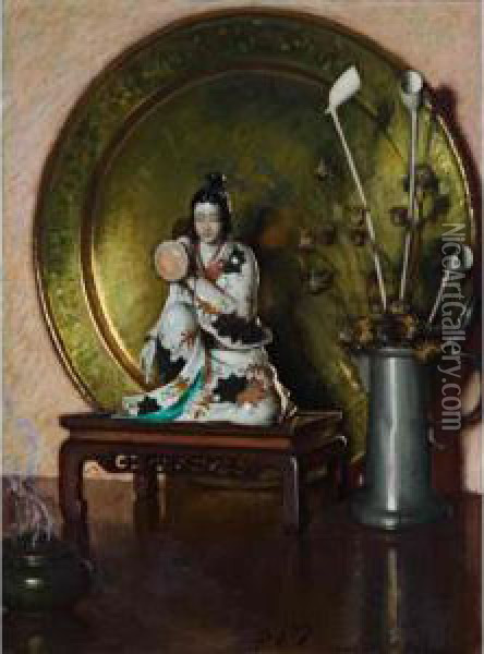 A Studio Shrine Oil Painting - Bernard Hall