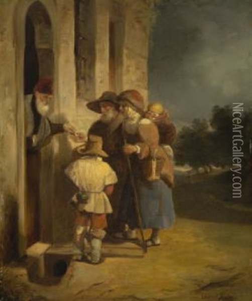 Bettlerfamilie An Der Hausture Oil Painting - Eduard Ritter