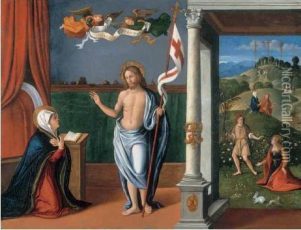 Apparizione Di Gesu Risorto Alla Maddalena E Alla Madonna Oil Painting - Girolamo da Santacroce
