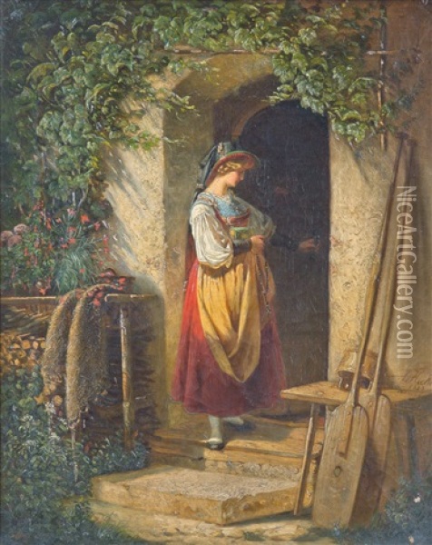 Junge Frau Nach Dem Kirchgang Oil Painting - August Von Heckel