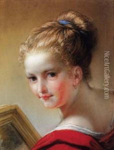Portrait Of A Young Girl Wearing A Red Dress Oil Painting - Benedetto Luti