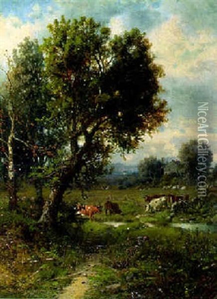 Landschaft Mit Kuehen Oil Painting - Jules Dupre