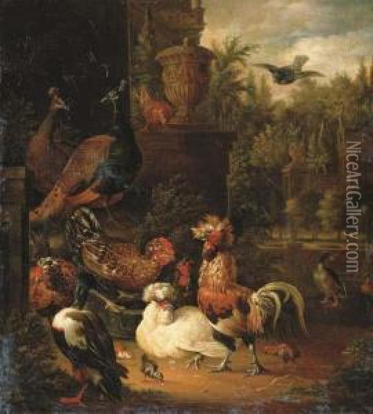 A Rooster With Hens Oil Painting - Pieter Van Mase