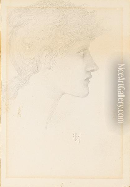 Portrait Head Of Girl In Profile Oil Painting - Sir Edward Coley Burne-Jones
