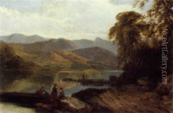 Windemere With Ray Castle In The Distance Oil Painting - George Pettitt
