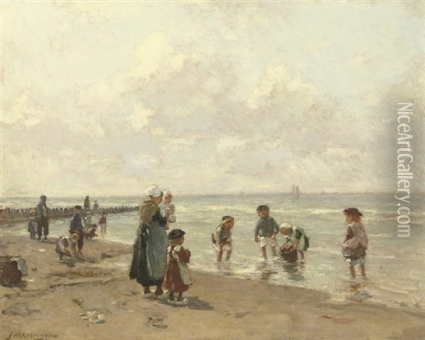 A Sunny Day On The Beach Oil Painting - Johannes Evert Hendrik Akkeringa