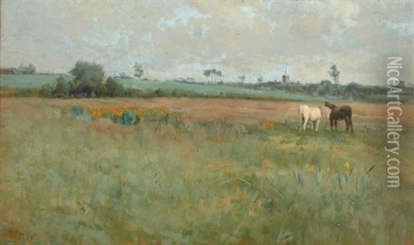 Chevaux Dans Un Paysage De Prairie Oil Painting - William Heath Wilson