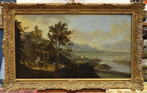 Mountain Landscape With Villagers Oil Painting - Jacob De Heusch