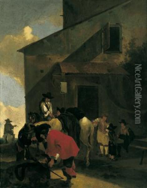 Cavalieri In Sosta Di Fronte A Una Locanda Oil Painting - Jan Both
