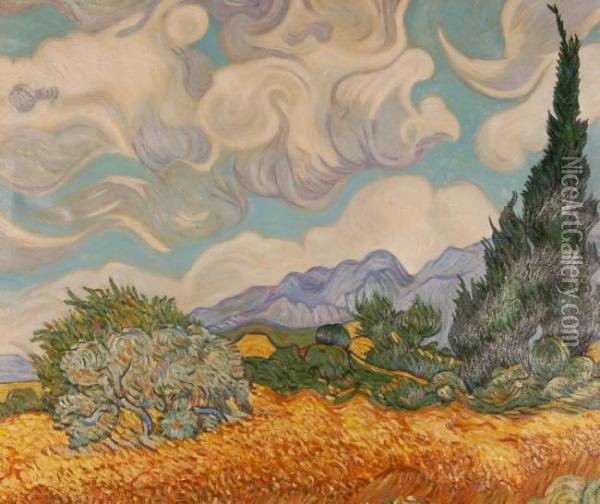 Stylised Landscape View Oil Painting - Vincent Van Gogh