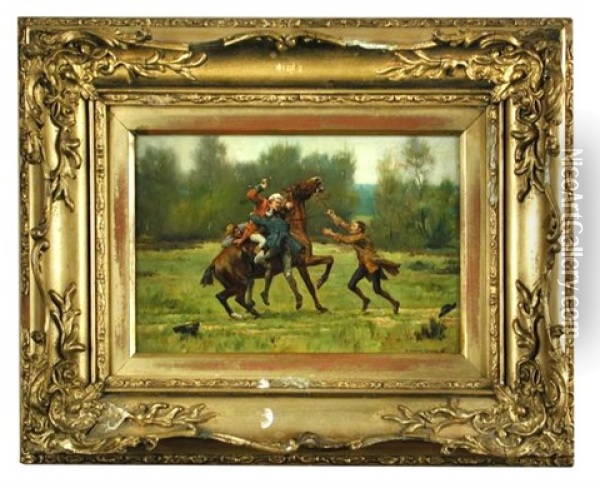 A Gentleman On Horseback Being Ambushed By Three Bandits Oil Painting - George Goodwin Kilburne
