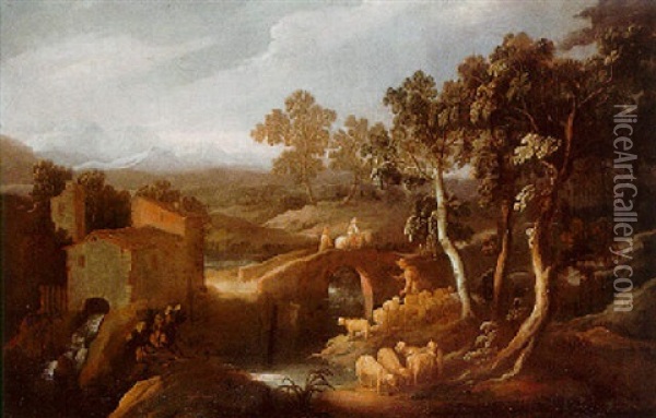 Wooded River Landscape With Peasants And Cattle Oil Painting - Pedro Orrente