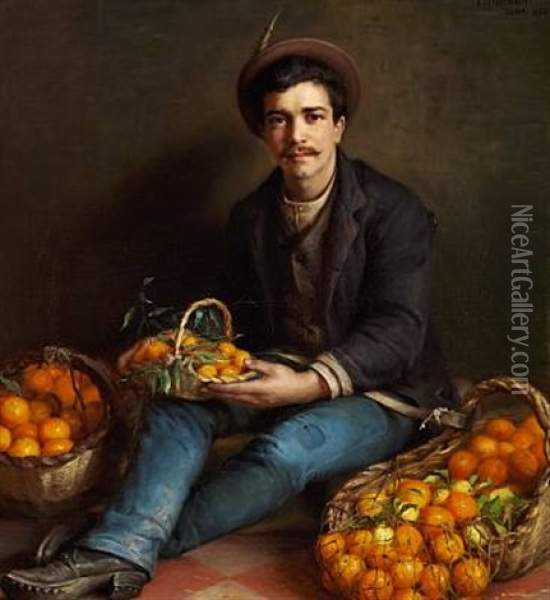 En Romersk Appelsinsaelger Oil Painting - Ludovica Thornam
